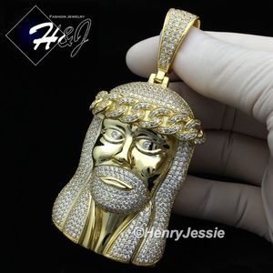 925 STERLING SILVER ICY 3D GOLD JESUS PENDANT*G242